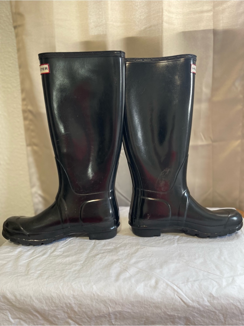 Hunter Wellington (Wellies) High Gloss Black Tall Rain Boots VGUC  size 7 /38 - Picture 7 of 10